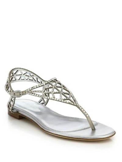 Sergio Rossi Tresor Swarovski Crystal Flat Sandals In Silver
