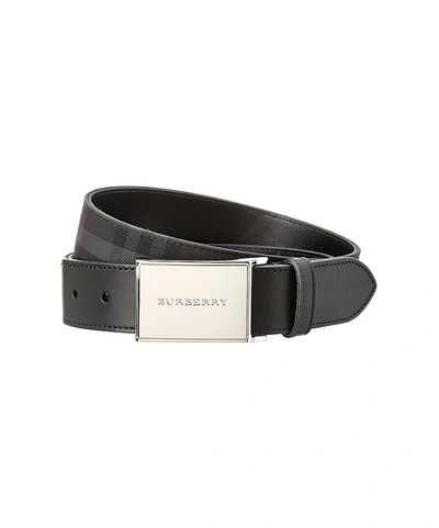 Burberry Horseferry Check & Leather Belt In Black/charcoal