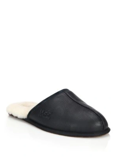 Shop Ugg Scuff Leather Slippers In Black