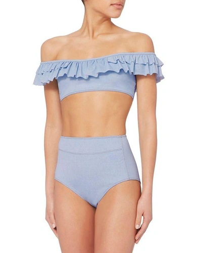 Shop Jonathan Simkhai Light Blue Ruffle Bandeau Top