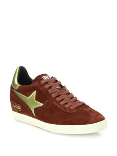 Shop Ash Guepard Bis Suede & Faux Metallic Leather Wedge Sneakers In Red