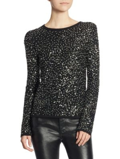 Shop Saint Laurent Sequin Wool Top In Black Crystal