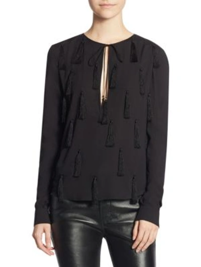 Shop Saint Laurent Tassel Tie Neck Top In Black