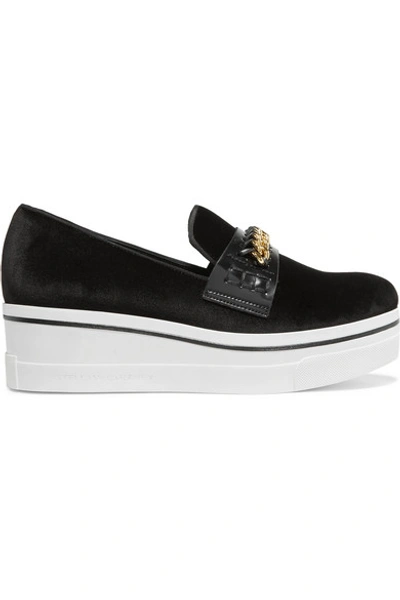 Shop Stella Mccartney Embellished Velvet Platform Slip-on Sneakers