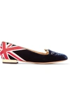 Charlotte Olympia Kitty Embroidered Velvet Slippers