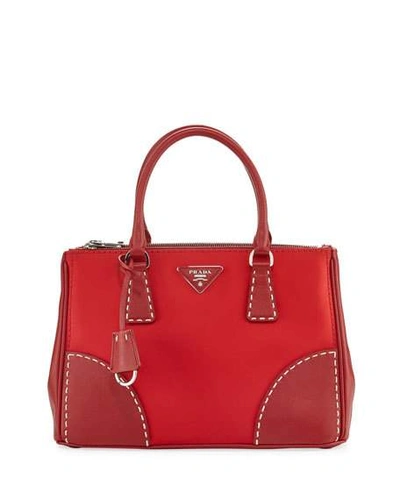 Prada Mixed Nylon Leather Satchel Bag, Red