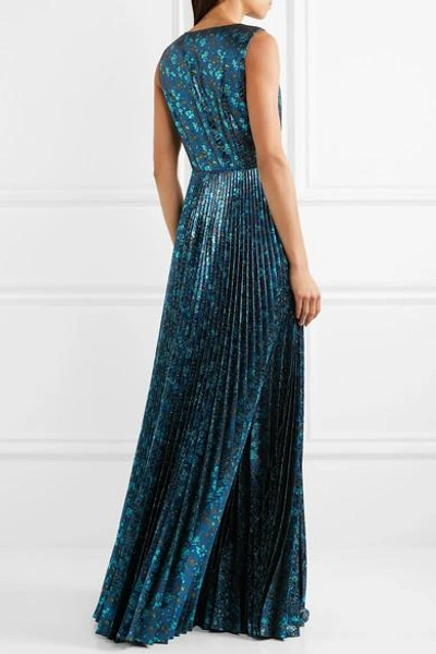 Shop Prada Plissé-jacquard Gown In Blue