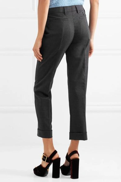 Shop Prada Cropped Stretch-wool Slim-leg Pants In Gray