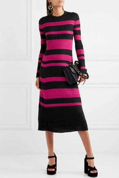 Shop Proenza Schouler Striped Ribbed Wool-blend Midi Dress