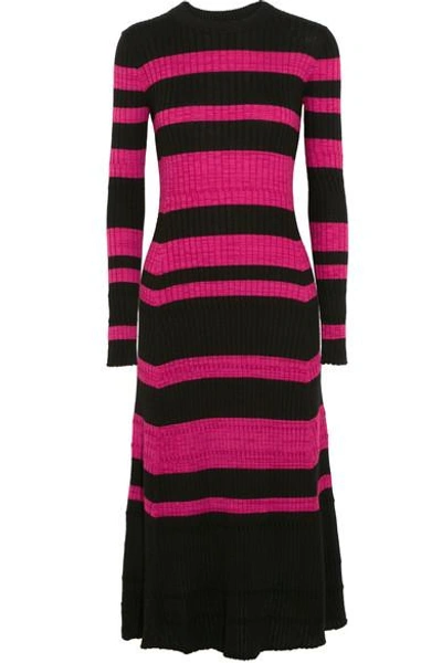 Shop Proenza Schouler Striped Ribbed Wool-blend Midi Dress