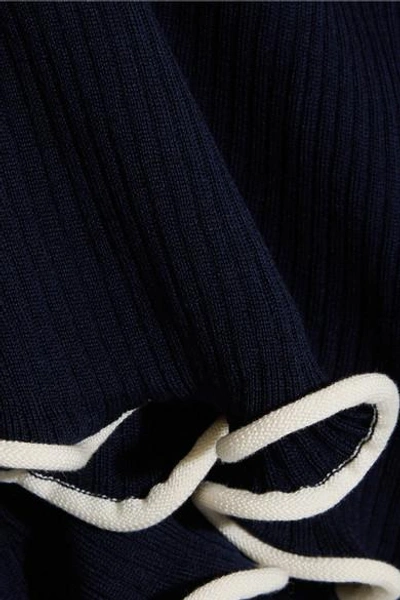 Shop Stella Mccartney Ruffled Ribbed Wool Turtleneck Sweater