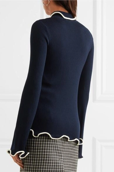 Shop Stella Mccartney Ruffled Ribbed Wool Turtleneck Sweater