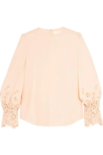 Shop Chloé Embroidered Cady Top In Peach