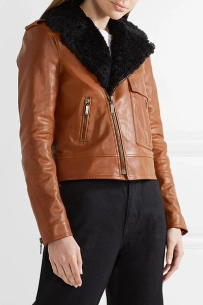 Shop Saint Laurent Shearling-trimmed Leather Biker Jacket