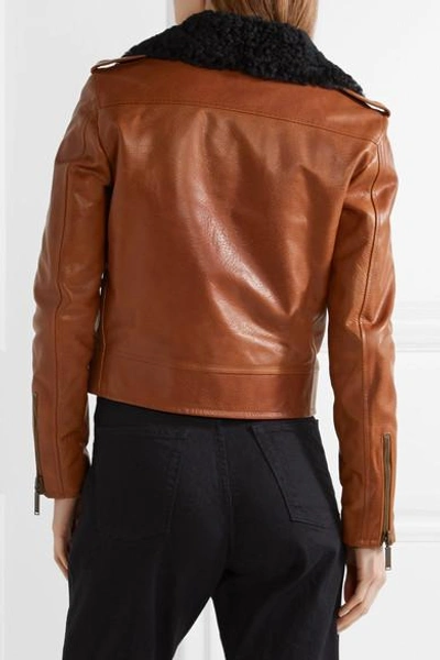 Shop Saint Laurent Shearling-trimmed Leather Biker Jacket