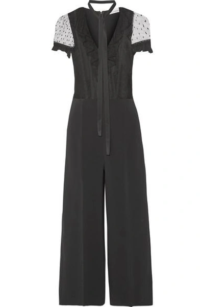 Shop Red Valentino Ruffled Swiss-dot Tulle And Crepe Jumpsuit In Black