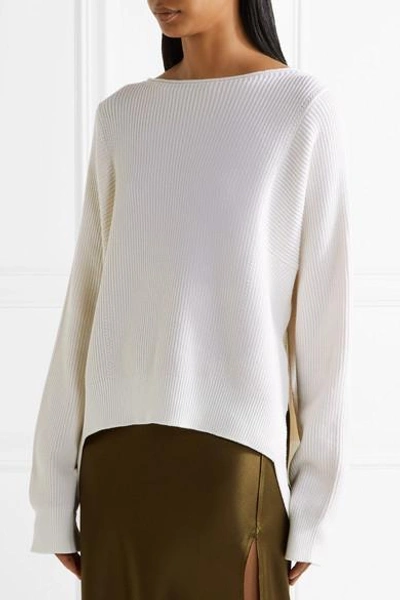 Shop Helmut Lang Cutout Ribbed Cotton, Wool And Cashmere-blend Sweater