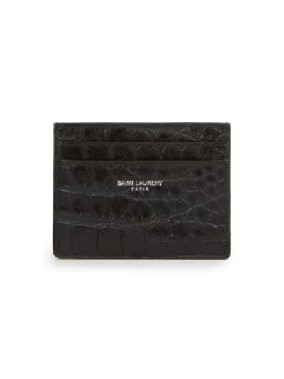 Shop Saint Laurent Croc-embossed Leather Card Case In Black