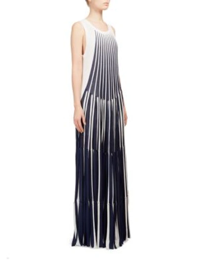 Shop Chloé Pleated Knit Gown In White-blue