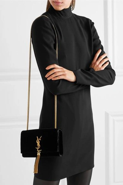 Shop Saint Laurent Monogramme Kate Velvet Shoulder Bag