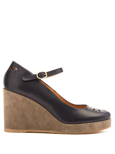 A.p.c. Cut-out Leather And Suede Wedge Pumps In Nayy