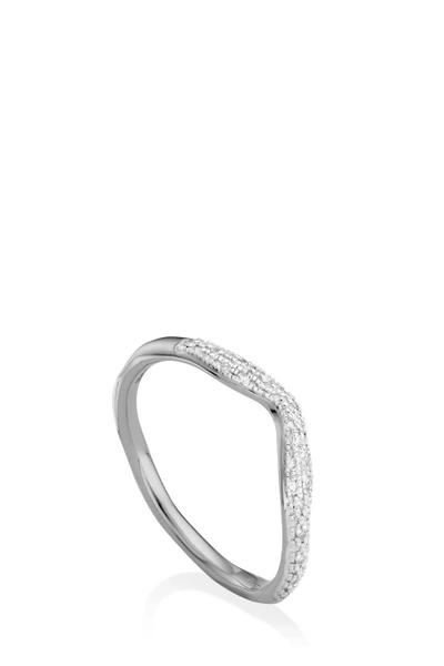 Shop Monica Vinader Riva Diamond Wave Ring In Sterling Silver