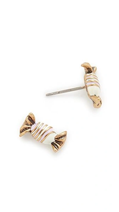 Shop Marc Jacobs Striped Candy Stud Earrings In Antique Gold