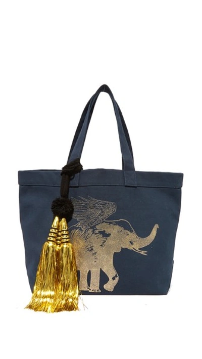 Figue X Space For Giants Flying Elephant Tote In Midnight Navy