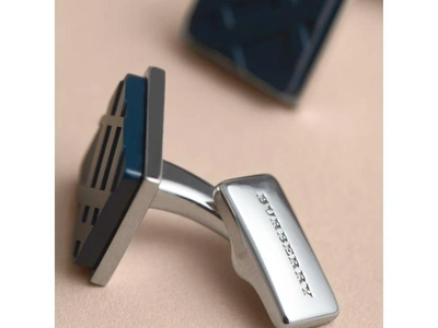 Shop Burberry Check-engraved Square Cufflinks In Dark Navy