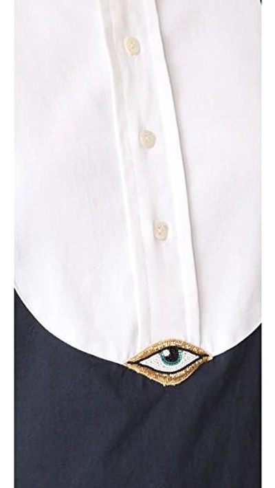 Shop Figue Evil Eye Tux Shirt In Midnight Navy