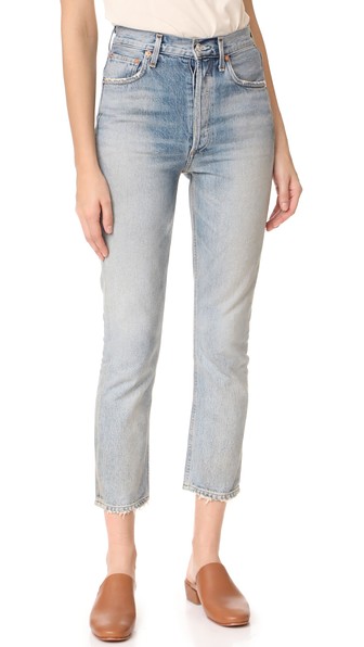agolde riley high rise straight crop jeans vanished