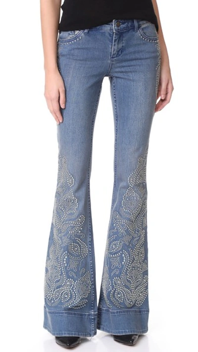 Alice And Olivia Studded Detail Flared Jeans In Vintage Wash