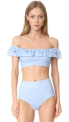 JONATHAN SIMKHAI RUFFLE BANDEAU BIKINI TOP