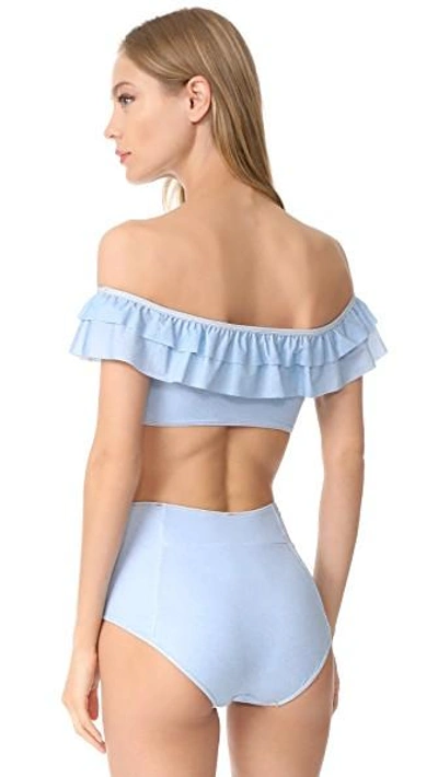 Shop Jonathan Simkhai Ruffle Bandeau Bikini Top In Light Blue