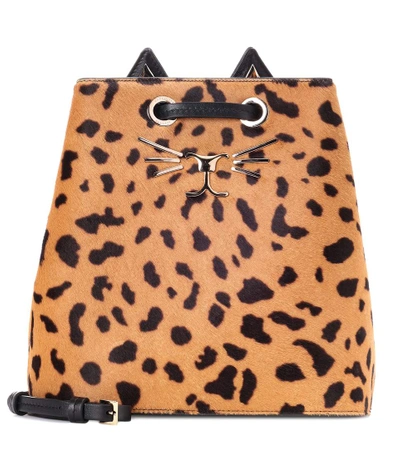 Charlotte Olympia Feline Printed Calf Hair Bucket Bag In Hyena