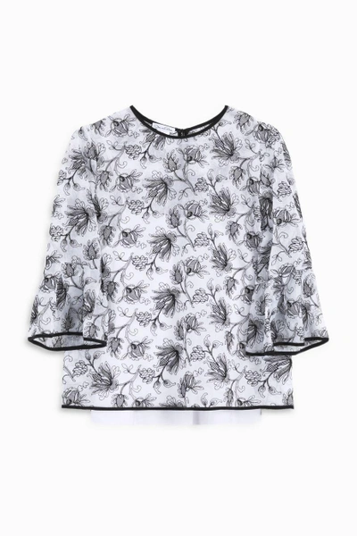 Shop Oscar De La Renta Embroidered Frill Sleeve Blouse