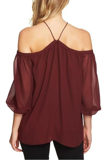 Shop 1.state Off The Shoulder Sheer Chiffon Blouse In Deep Claret