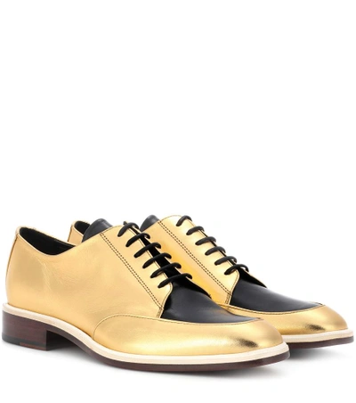 Shop Lanvin Metallic Leather Derby Shoes In Gold