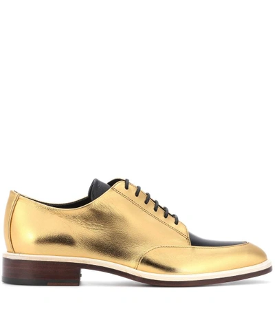 Shop Lanvin Metallic Leather Derby Shoes In Gold