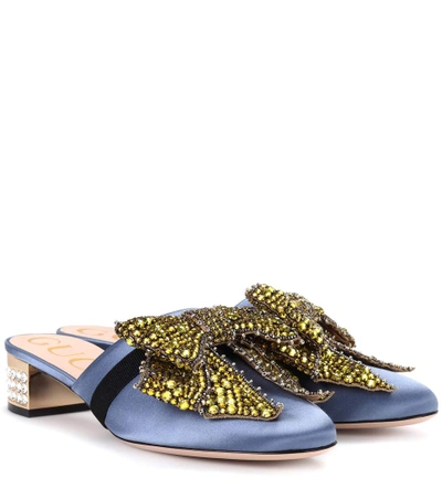 Shop Gucci Crystal-embellished Suede Mules In Blue