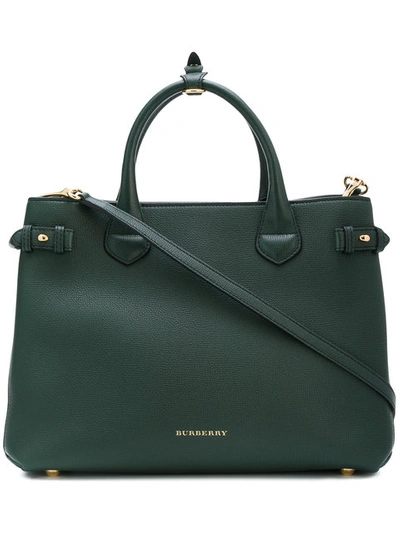 Burberry 'medium Banner' House Check Leather Tote - Green