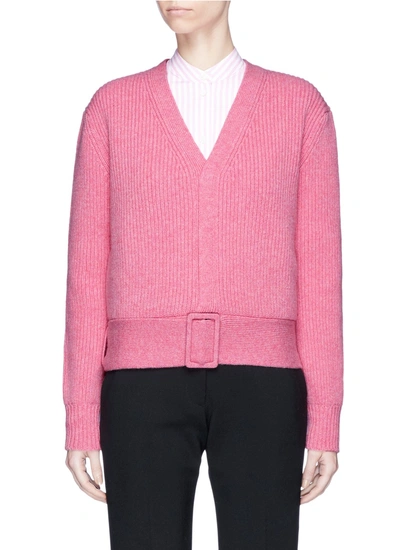 Victoria Beckham Buckle Belt V-neck Wool Sweater