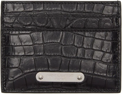 Shop Saint Laurent Black Croc Id Card Holder In 1000 Black