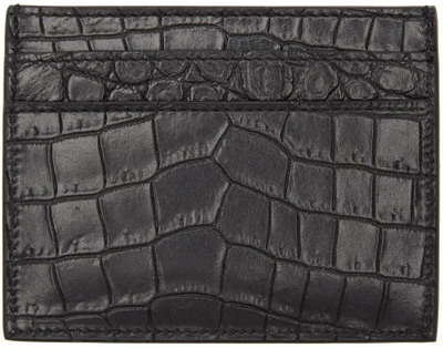 Shop Saint Laurent Black Croc Id Card Holder In 1000 Black