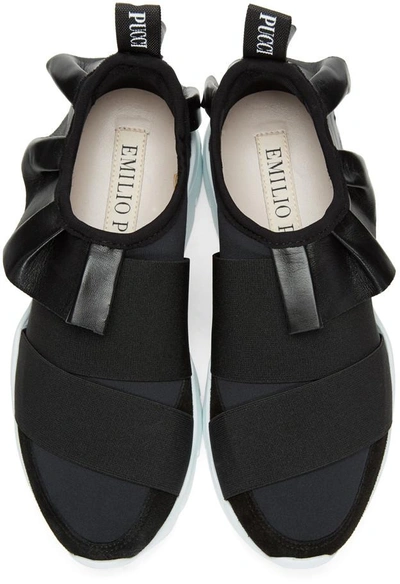 Shop Emilio Pucci Black Ruffle Slip-on Sneakers In 999 Nero