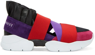 Shop Emilio Pucci Purple And Black Colorblock Slip-on Sneakers In A74 Viola/rosso/fuxi
