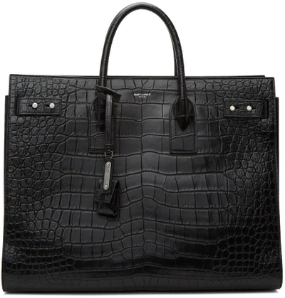 Shop Saint Laurent Black Croc Large Sac De Jour Tote