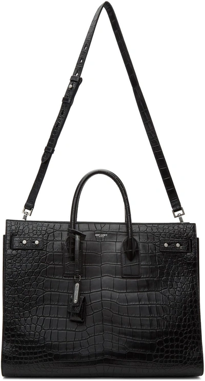 Shop Saint Laurent Black Croc Large Sac De Jour Tote