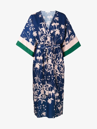 Borgo De Nor Raquel Weed-print Crepe De Chine Kimono Dress In Blue ...