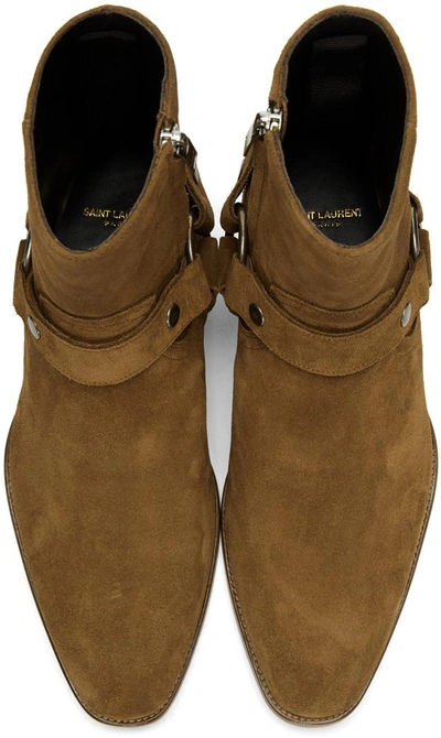 Shop Saint Laurent Tan Suede Wyatt Harness Boots In 2536 Fox